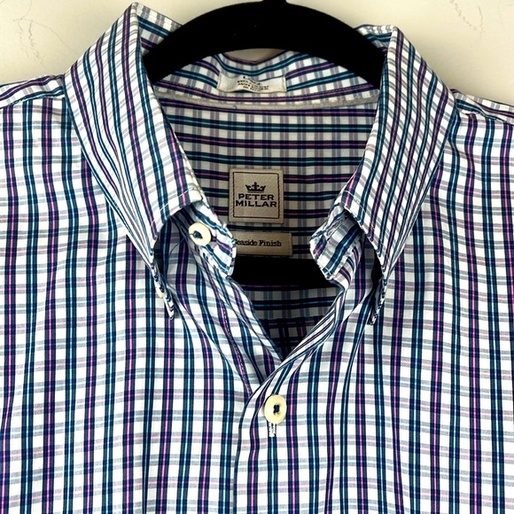 Peter Millar Seaside Finish Long Sleeve Casual Button plaid blue pink Sz Large - Picture 1 of 11